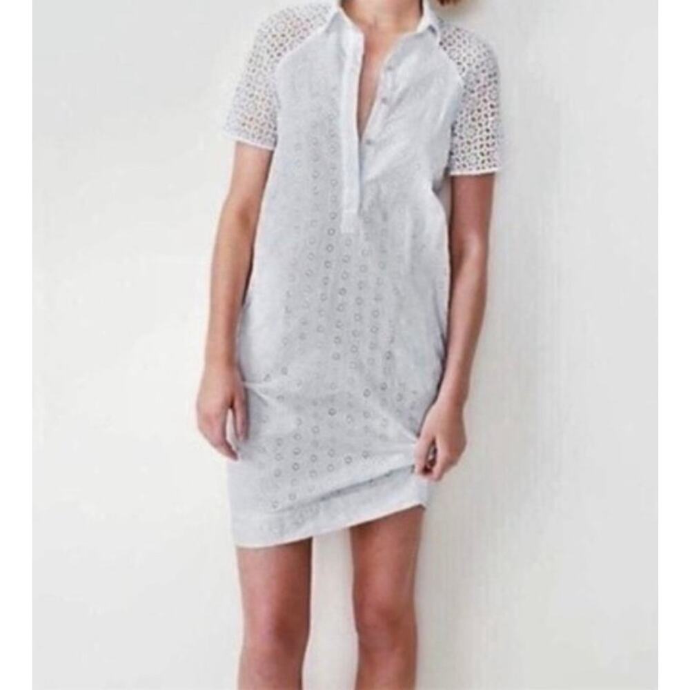 J.Crew White 100% Cotton Eyelet Embroidered Shirt Dress Size Large